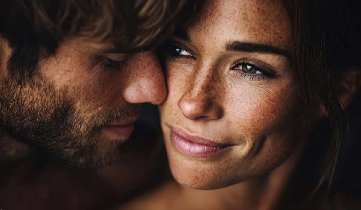 Couple assis ensemble sur un canapé, dans une ambiance chaleureuse et intime